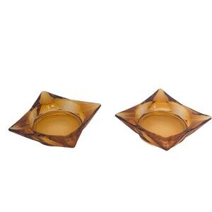 Vintage Amber Glass Ashtray Set (2)Mid Century Modern Square 4”